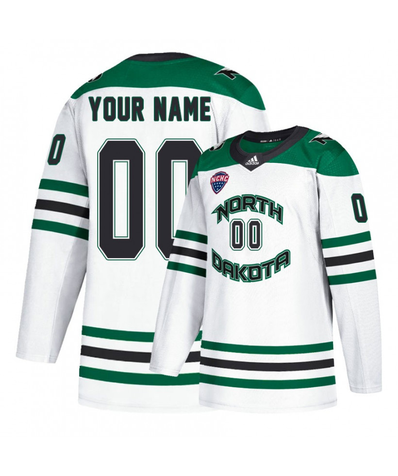 Mens North Dakota Fighting Hawks Custom Travis Zajac Landon Wilson Jonathan Toews Drew Stafford White 2020 Adidas Hockey Jersey