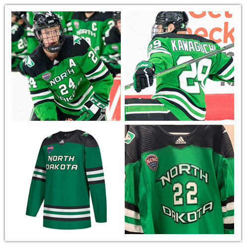 Mens North Dakota Fighting Hawks Custom Matt Kiersted Jasper Weatherby Mark Senden Jacob Bernard-Docker Green 2020 Adidas Hockey Jersey