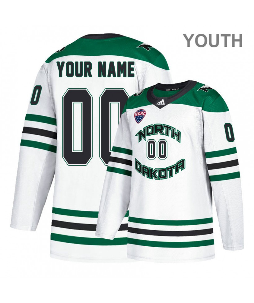 Youth North Dakota Fighting Hawks Custom White 2020 Adidas College Hockey Game Jersey