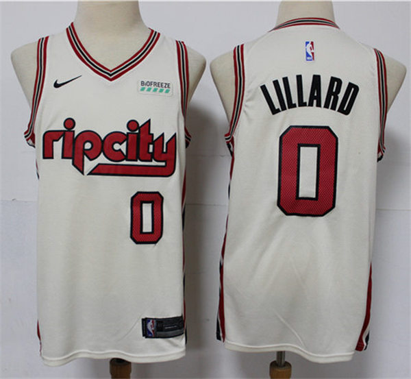Mens Portland Trail Blazers #0 Damian Lillard 2019-20 Cream Nike City Edition Jersey