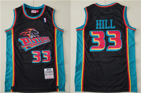 Mens Detroit Pistons #33 Grant Hill 1998-99 Black Mitchell & Ness Hardwood Classics Throwback Jersey