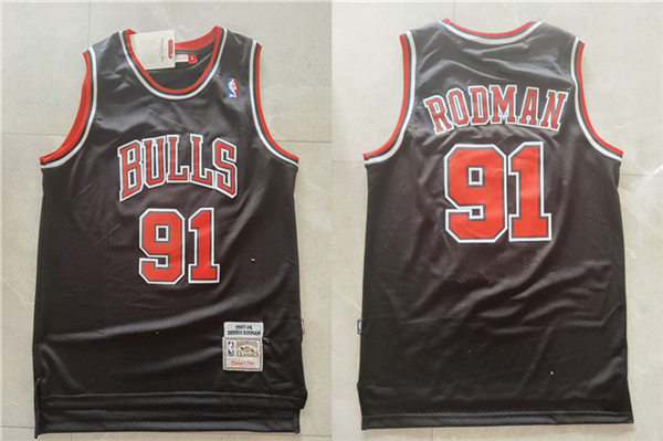 Men's Chicago Bulls #91 Dennis Rodman  Black Mesh 1997-98 Mitchell & Ness Hardwood Classics Jersey