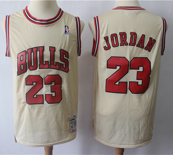 Mens Chicago Bulls #23 Michael Jordan Cream Mitchell & Ness Hardwood Classics Throwback Jersey