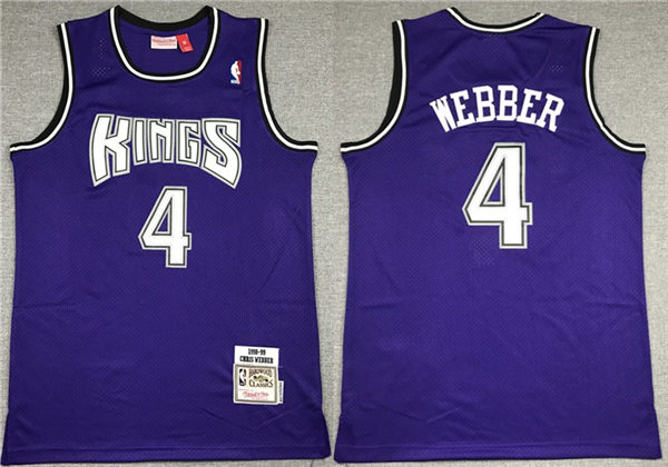 Mens Sacramento Kings #4 Chris Webber Purple Mitchell & Ness 1998-99 Hardwood Classic Throwback Jersey
