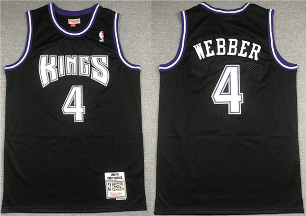 Mens Sacramento Kings #4 Chris Webber Black Mitchell & Ness 1998-99 Hardwood Classic Throwback Jersey