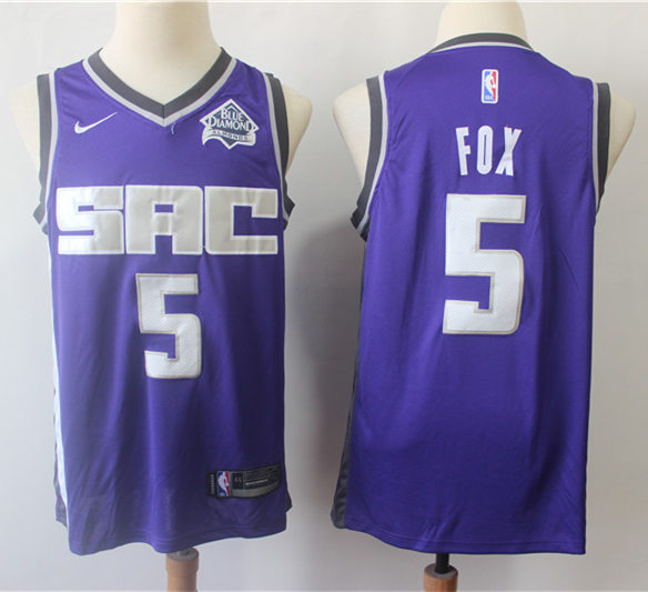 Mens Sacramento Kings #5 De'Aaron Fox Nike Purple Icon Edition Swingman Jersey