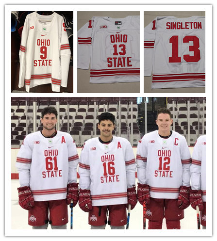 Mens Ohio State Buckeyes Custom Nike 2018 White Ohio State Hockey Jersey
