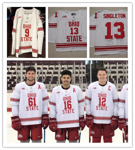 Mens Ohio State Buckeyes Custom Austin Pooley Quinn Preston Gustaf Westlund Grant Gabriele Custom  Nike 2018 White Ohio State Hockey Jersey