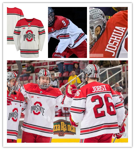 Mens Ohio State Buckeyes Custom  Nike 2012-18 White NCAA College Hockey Jersey