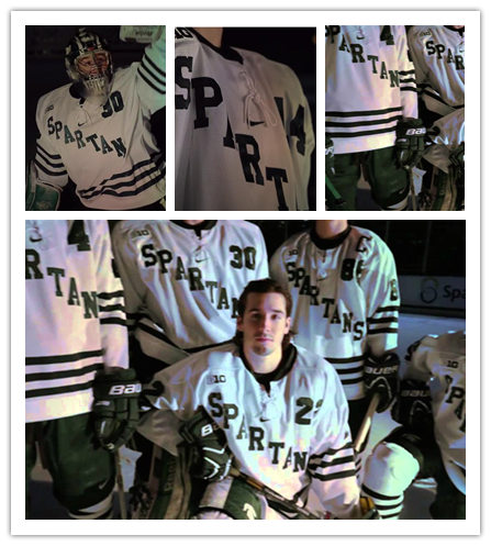 Mens Michigan State Spartans Custom  Nike White 1966 throwback Hockey Jersey