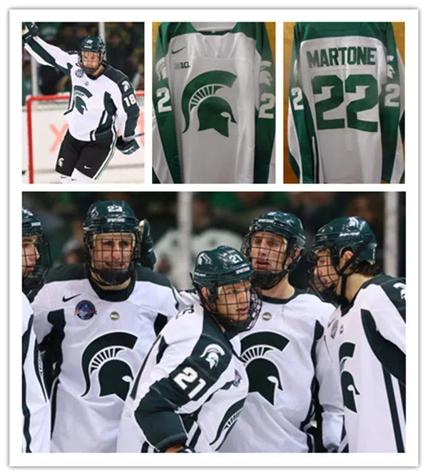Michigan State Spartans Custom 2013 Home White Logo Nike Hockey Jersey