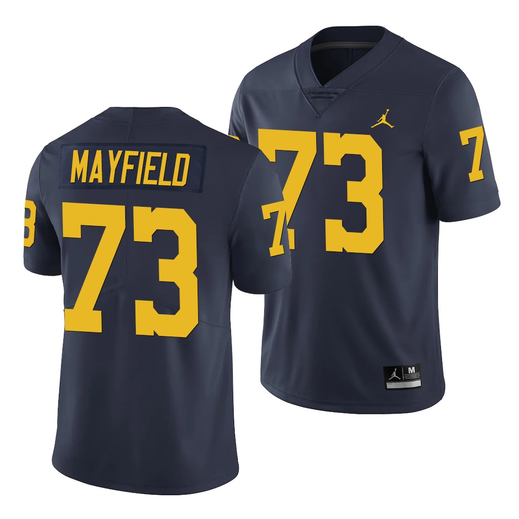 Mens Michigan Wolverines #73 Jalen Mayfield Navy Stitched Jordan College Football Jersey