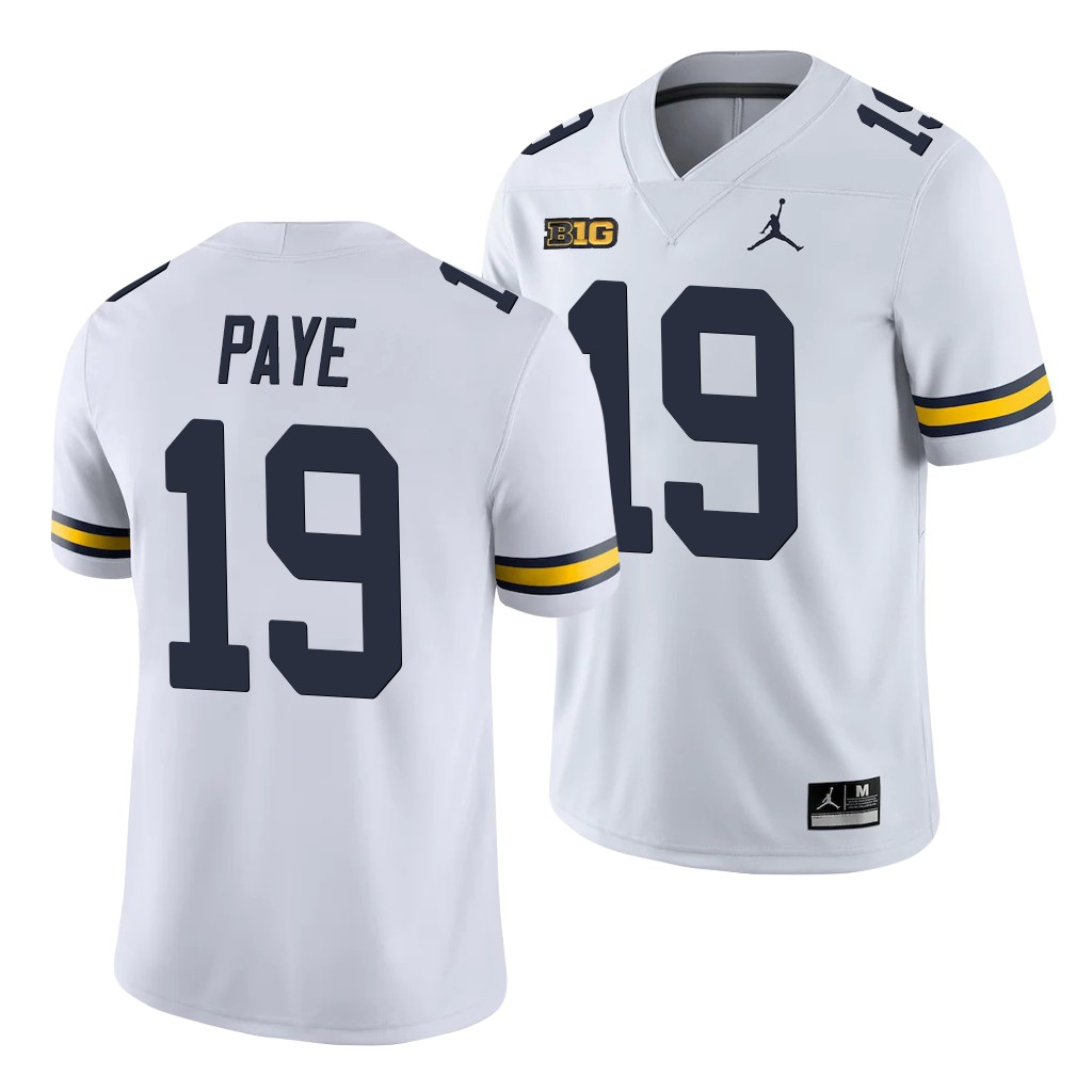 Mens Michigan Wolverines #19 Kwity Paye White Stitched Jordan College Football Jersey