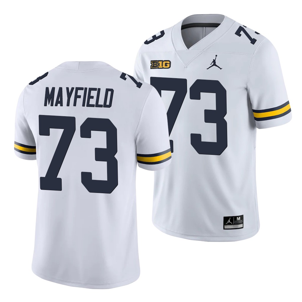 Mens Michigan Wolverines #73 Jalen Mayfield White Stitched Jordan College Football Jersey