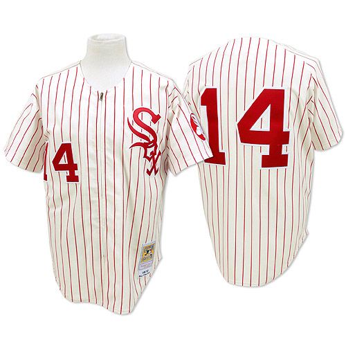 Mens Chicago White Sox #14 Bill Melton 1972 White Pinstripe  Zipper Mitchell & Ness Throwback Jersey