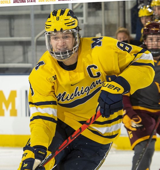 Mens Michigan Wolverines #8 Jack Becker Stitched Nike Gold Hockey Jersey