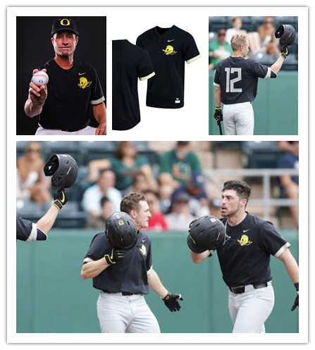 Mens Oregon Ducks Custom Cole Irvin Stephen Nogosek Don Reynolds Dave Roberts 2020 Black Team Logo Nike Baseball Jersey