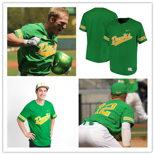 Mens Oregon Ducks Custom Tyler Anderson Steve Baker Tom Dodd Kyle Garlick 2017 Green Yellow Nike Baseball Jersey