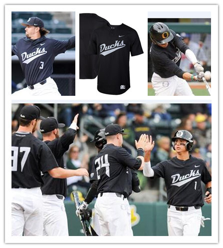 Mens Oregon Ducks Custom Tanner Smith Gabe Matthews Josh Kasevich Robert Ahlstrom Brett Walker Nike 2017 Black Ducks Baseball Jersey