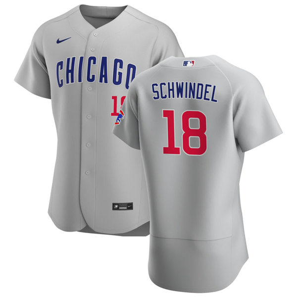 Mens Chicago Cubs #18 Frank Schwindel Nike Gray Road Flex Base Player Jersey