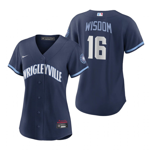 Women Chicago Cubs #16 Patrick Wisdom Nike Navy 2021 City Connect Jersey