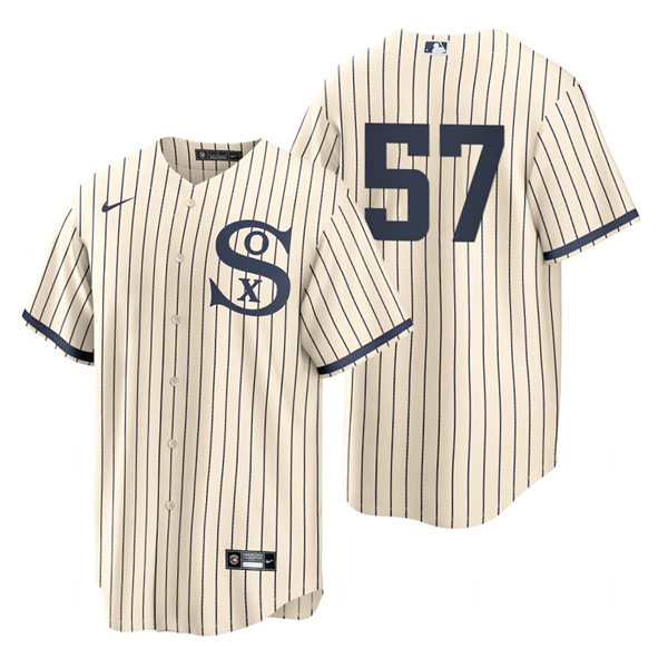 Mens Chicago White Sox #57 Jace Fry Nike White PIN STRIPE 2021 Field of Dreams Jersey