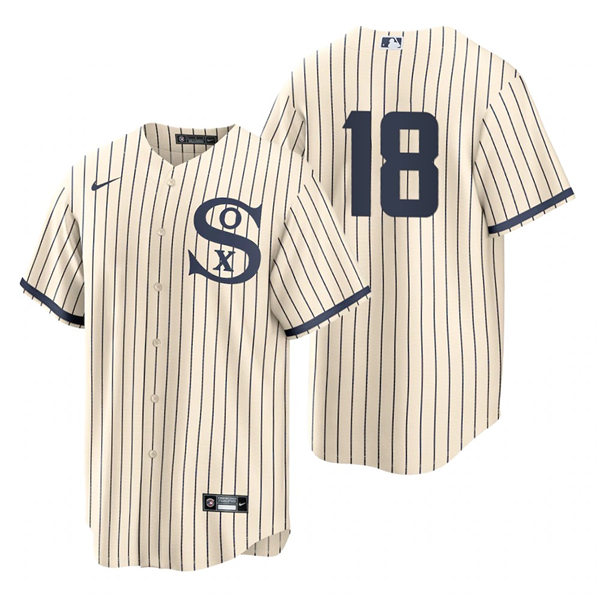 Mens Chicago White Sox #18 Brian Goodwin Nike White PIN STRIPE 2021 Field of Dreams Jersey