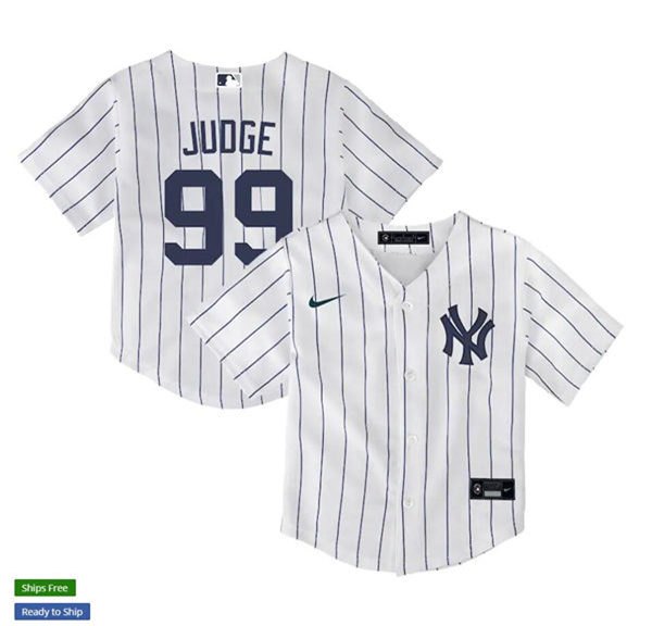 Toddlers New York Yankees #99 Aaron Judge Nike Home White with Name Preschool Baseball Jersey