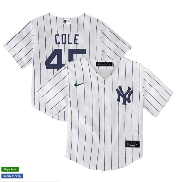 Toddlers New York Yankees #45 Gerrit Cole Nike Home White with Name Preschool Baseball Jersey