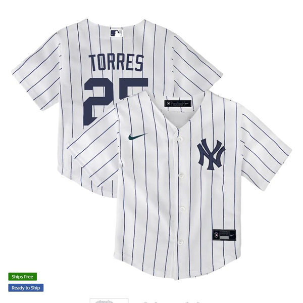 Toddlers New York Yankees #25 Gleyber Torres Nike Home White with Name Preschool Baseball Jersey