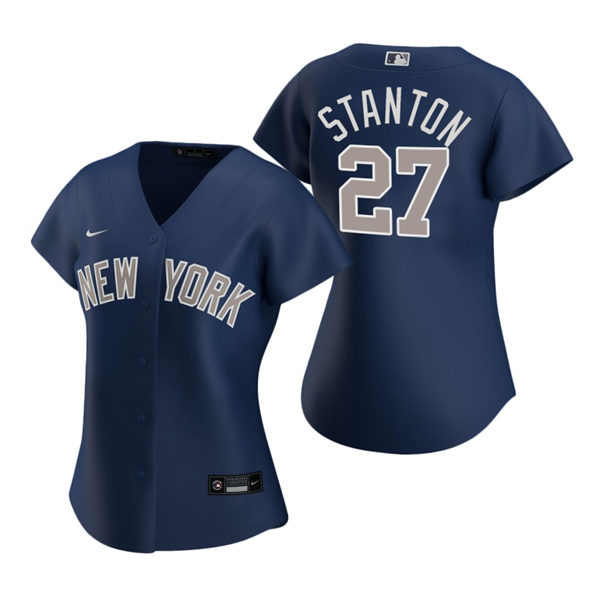 Womens New York Yankees #27 Giancarlo Stanton Nike Navy Alternate With Name Cool Base Jersey