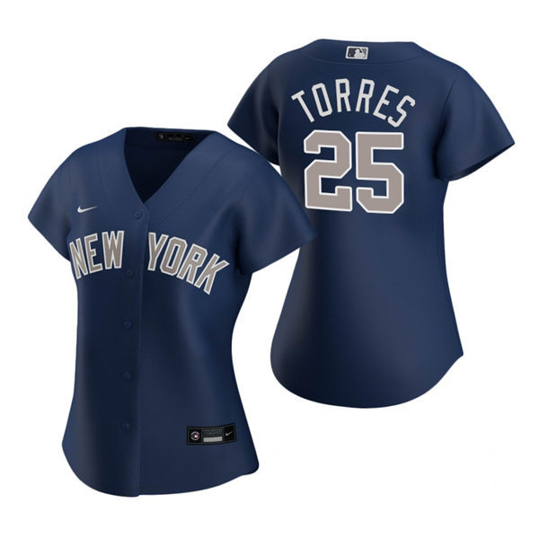 Womens New York Yankees #25 Gleyber Torres Nike Navy Alternate With Name Cool Base Jersey
