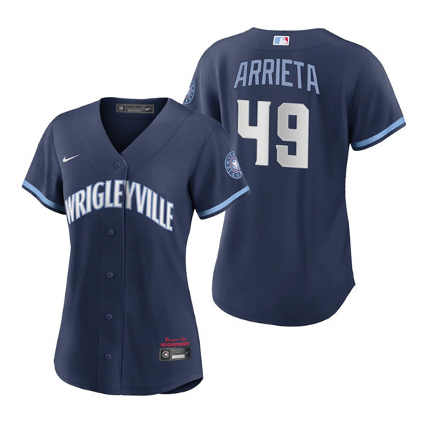 Women Chicago Cubs #49 Jake Arrieta Nike Navy 2021 Chicago City Connect Jersey