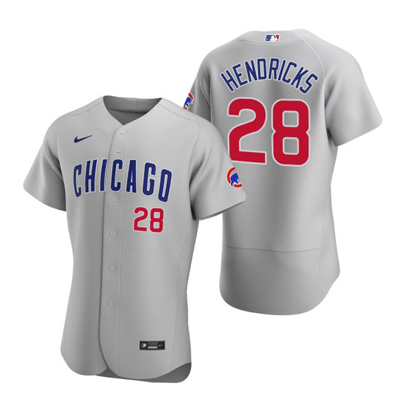 Mens Chicago Cubs #28 Kyle Hendricks Nike Gray Road Flex Base Player Jersey