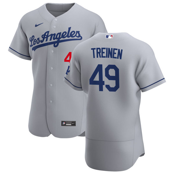 Mens Los Angeles Dodgers #49 Blake Treinen Nike Grey Los Angeles FlexBase Jersey