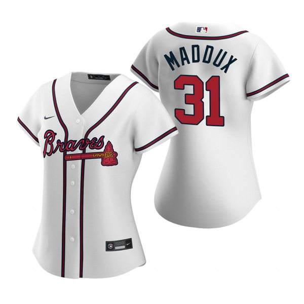 Womens Atlanta Braves Retired Player #31 Greg Maddux Nike Home White Cool Base Jersey