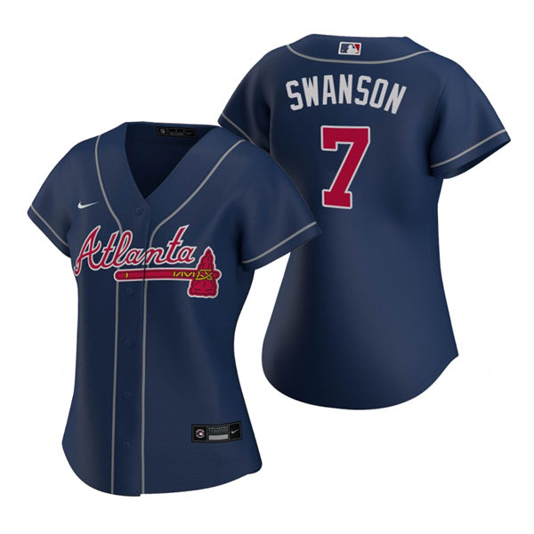 Womens Atlanta Braves #7 Dansby Swanson  Nike Navy Alternate Cool Base Jersey