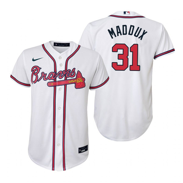 Youth Atlanta Braves Retired Player #31 Greg Maddux Nike Home White Cool Base Jersey