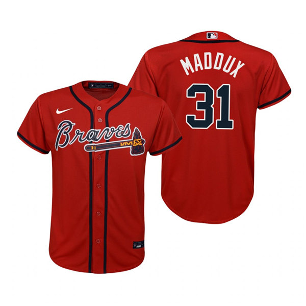 Youth Atlanta Braves Retired Player #31 Greg Maddux Nike Red Alternate Cool Base Jersey