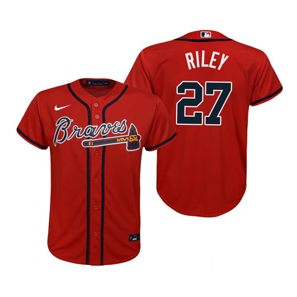 Youth Atlanta Braves #27 Austin Riley Nike Red Alternate Cool Base Jersey 