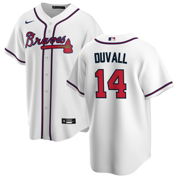 Mens Atlanta Braves #14 Adam Duvall Nike Home White Cool Base Jersey