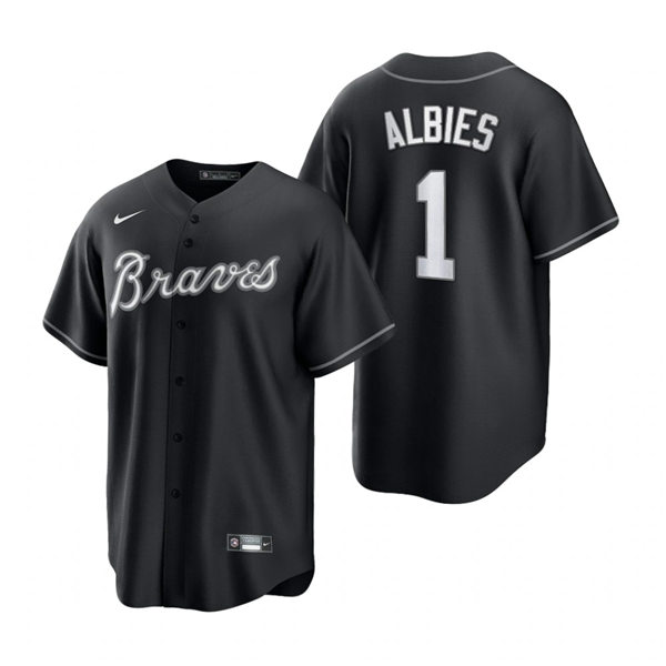Mens Atlanta Braves #1 Ozzie Albies Nike Stitched 2021 Black Fashion Jersey