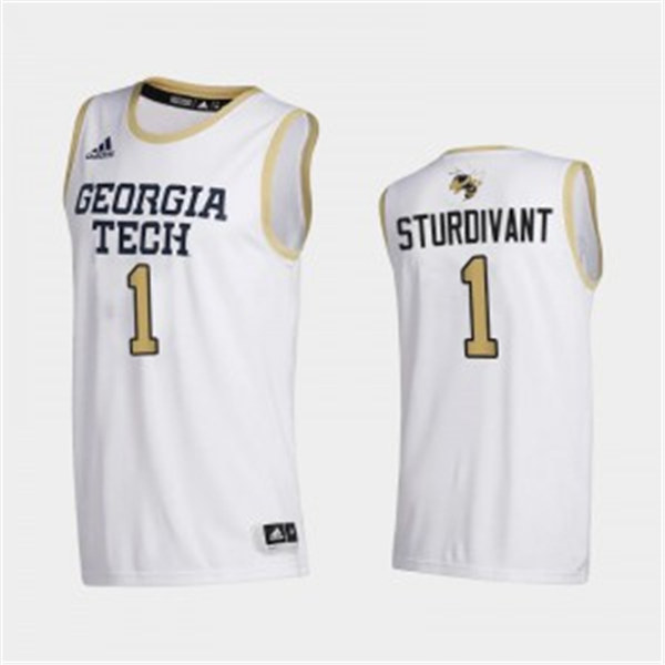 Mens Georgia Tech Yellow Jackets #1 Kyle Sturdivant Adidas 2020-21 White Georgia Tech College Basketball Jersey