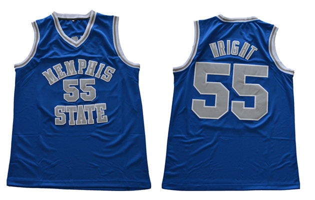 Mens Memphis Tigers #55 Lorenzen Wright Nike 2018 Blue Memphis State College Basketball Jersey