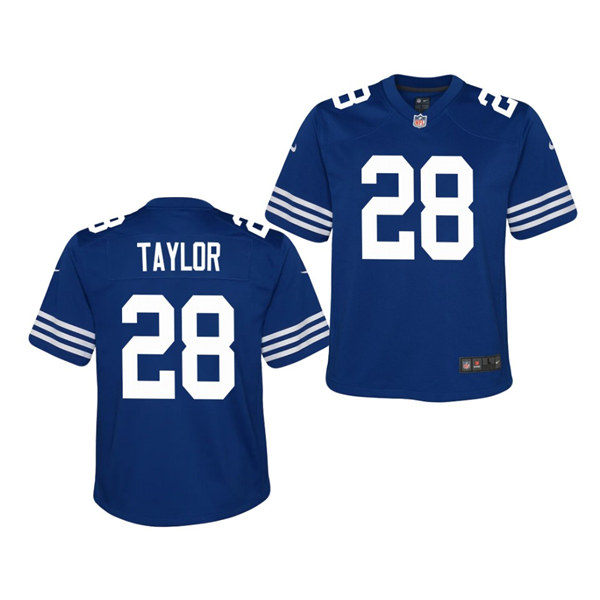 Youth Indianapolis Colts #28 Jonathan Taylor Nike Royal Alternate Retro Vapor Limited Jersey