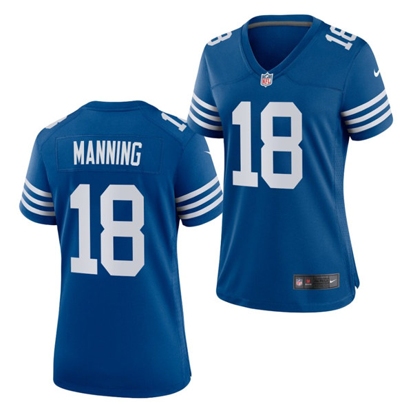 Womens Indianapolis Colts Retired Player #18 Peyton Manning Nike Royal Alternate Retro Vapor Limited Jersey