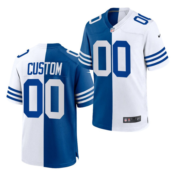 Men Indianapolis Colts Custom Marshall Faulk John Mackey Reggie Wayne Robert Mathis Johnny Unitas Nike Royal White Split Two Tone Jersey