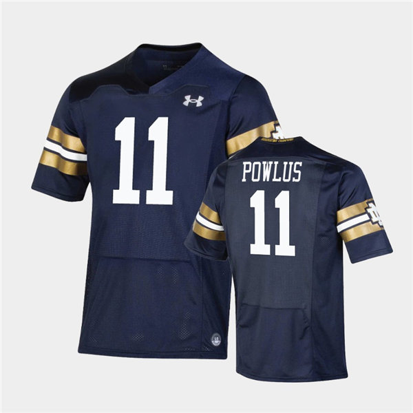 Mens Notre Dame Fighting Irish #11 Ron Powlus III Under Armour Navy 2021 Shamrock Series Game Jersey 