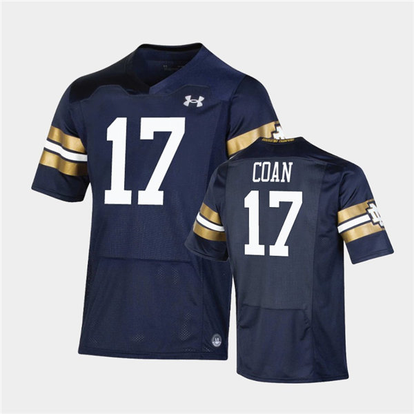 Mens Notre Dame Fighting Irish #17 Jack Coan Under Armour Navy 2021 Shamrock Series Game Jersey 
