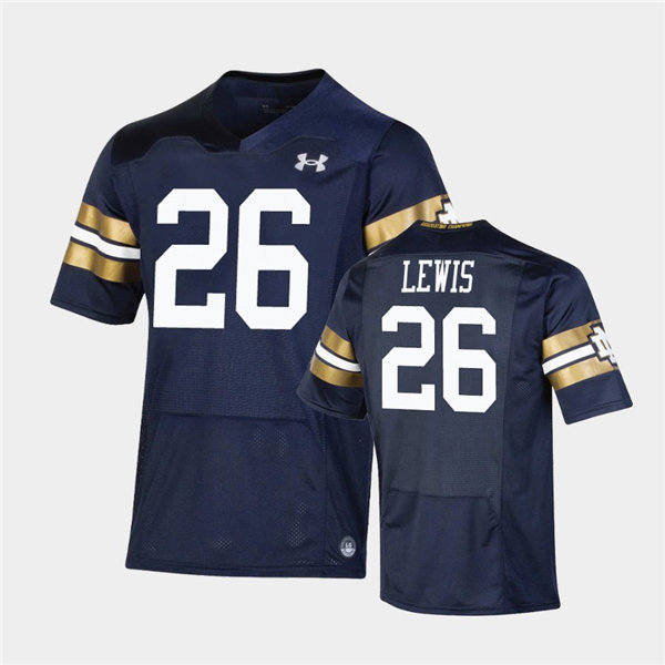 Mens Notre Dame Fighting Irish #26 Clarence Lewis Under Armour Navy 2021 Shamrock Series Game Jersey 